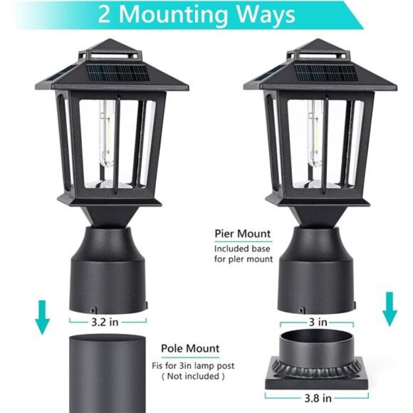 Metal Solar Post Lights 2 Pack, Solar Post Cap Light, Solar Lamp Post for Pole - Picture 6 of 14